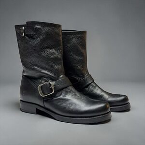 Frye Veronica Women Short Leather Boots Bootie Size 8.5 Black Moto 90s